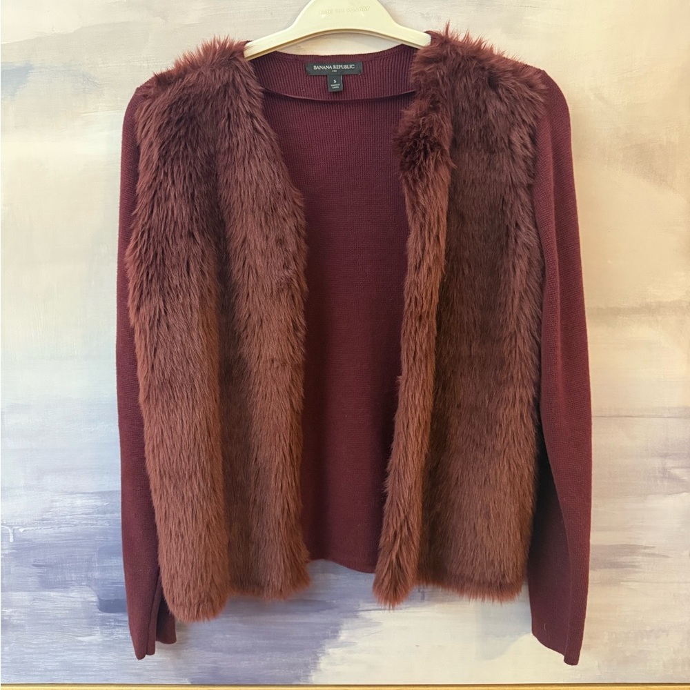 Women’s‎ Burgundy Dark Red Sweater with Faux Fur